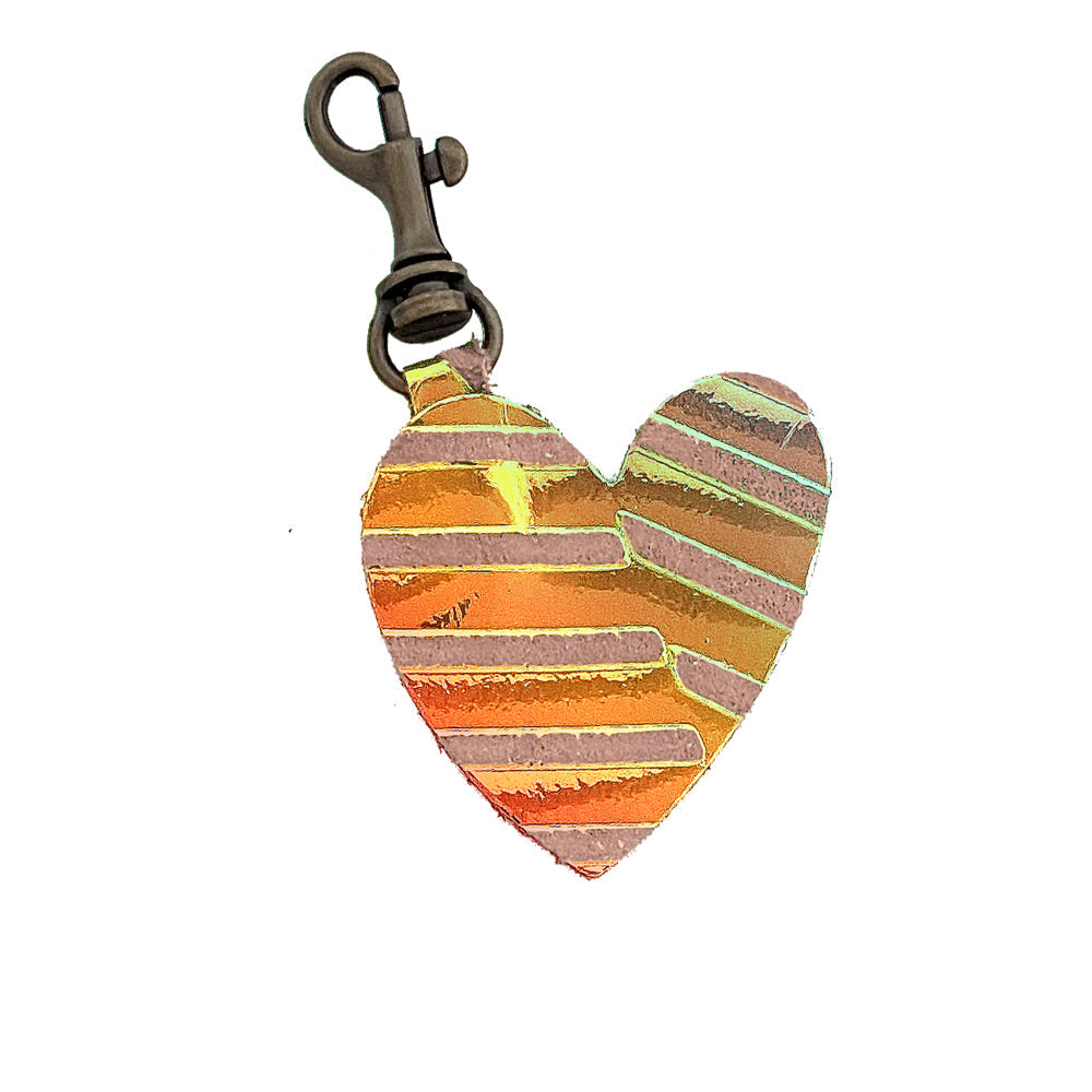 IRIDESCENT HEART KEYRING AND HEART CLIP