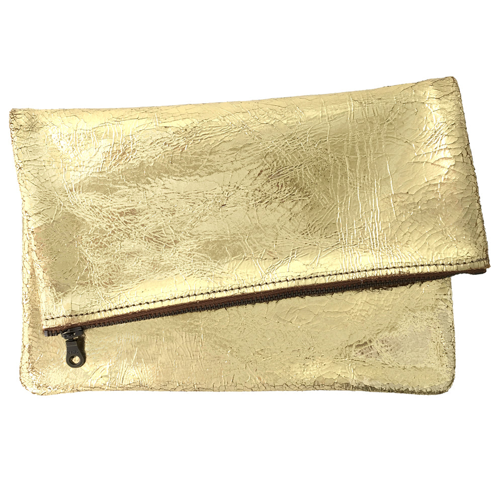 DISTRESS FOIL GOLD SMALL FOLD OVER CLUTCH SALE